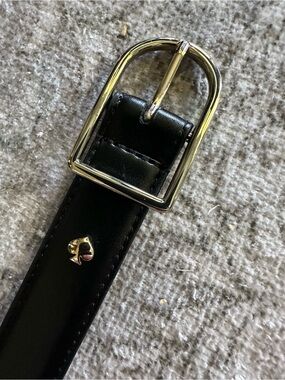 kate spade Black Leather Belt with Gold Spade Stud and Silver Buckle